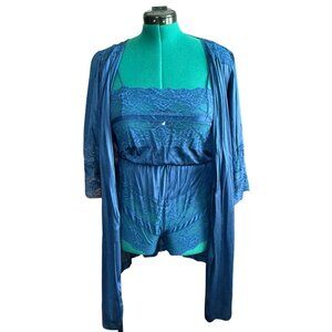 Vintage Russell Newman Lace & Satin Blue Lingerie Nighty With Matching Robe Medi